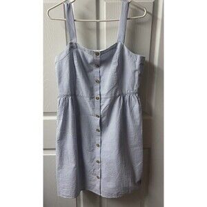 J Crew Factory Dress Size 14 Blue & White Stripe Seersucker Jumper Strappy